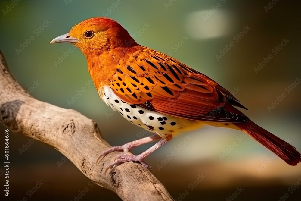 Poster bird perched on a branch with a soft-focused background generative ai