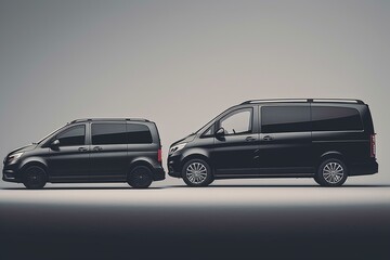 Fototapeta na wymiar Black van and car on white background with clipping path. Generative AI