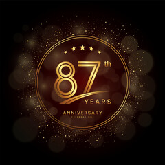 87th anniversary logo with gold double line style decorated with glitter and confetti Vector EPS 10