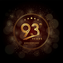 Fototapeta na wymiar 93th anniversary logo with gold double line style decorated with glitter and confetti Vector EPS 10
