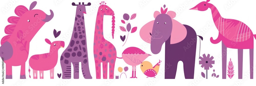 Poster a group of giraffes and other animals in a field. generative ai image.