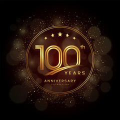 100th anniversary logo with gold double line style decorated with glitter and confetti Vector EPS 10