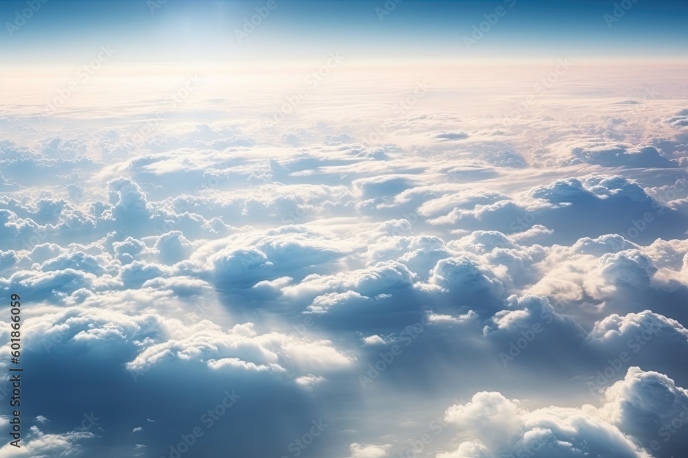 Poster the sky and clouds as seen from inside an airplane during flight generative ai