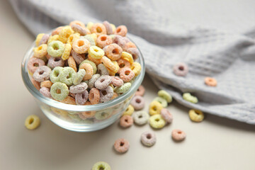 Multicolored corn rings for breakfast on the table