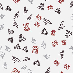 Set line Hospital building, Pipette, Medical heart inspection and Emergency call 911 on seamless pattern. Vector