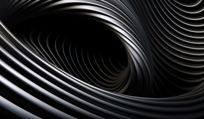 Abstract futuristic metal aluminum spiral twisted object on black background, Generatve AI - obrazy, fototapety, plakaty