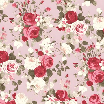 Seamless pattern with roses. Created with Generative AI technology.