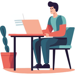 Businessman sitting at desk typing on laptop