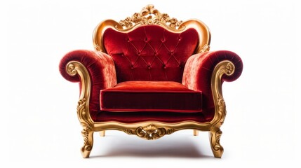 Fototapeta na wymiar Comfortable and elegant golden armchair with red velve. Generative AI