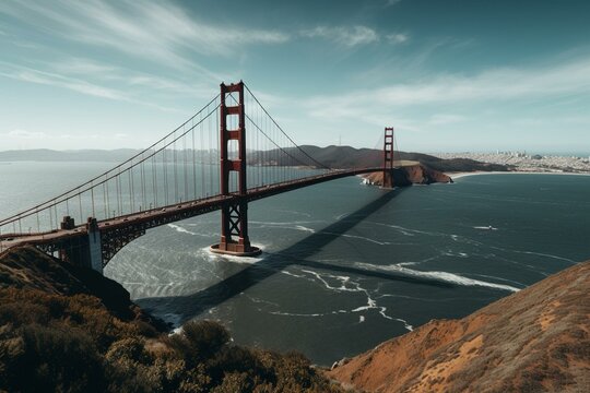 San Francisco scenery with Golden Gate Bridge. Generative AI