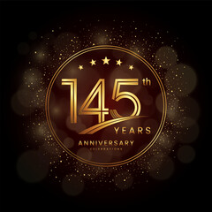 145th anniversary logo with gold double line style decorated with glitter and confetti Vector EPS 10