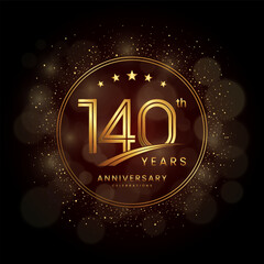 140th anniversary logo with gold double line style decorated with glitter and confetti Vector EPS 10