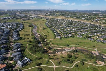 Fototapeta na wymiar Aerial view of Johannesburg, taken from Midrand and facing South towards Sandton.