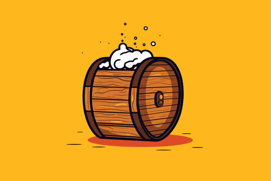 Doodle inspired Beer barrel, cartoon sticker, sketch, vector, Illustration