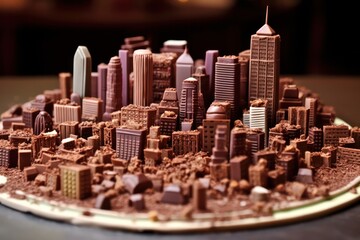 model of the city made of chocolate. the skill of the confectioner.World Chocolate Day. Generative AI