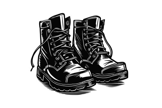 Doodle inspired Schuhplattler boots, cartoon sticker, sketch, vector, Illustration