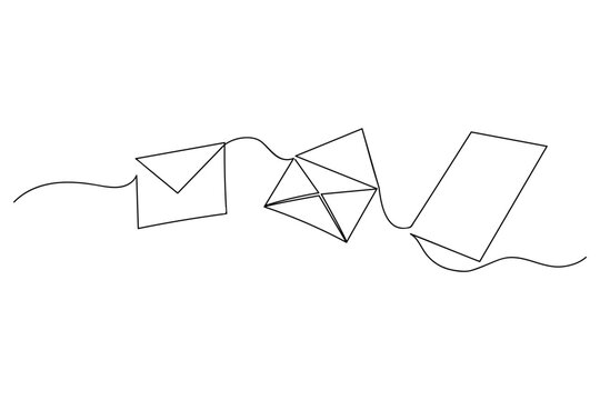 Newsletter drawn by one line, simple concept. Sketch. Mockup. Continuous line drawing process of receiving a letter. Vector illustration in doodle style.