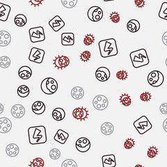 Set line Moon phases, Lightning bolt, and Eclipse of the sun on seamless pattern. Vector