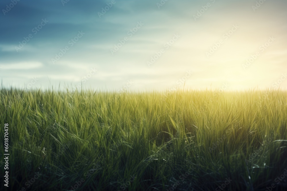 Poster sunny day with clouds in a green field generative ai