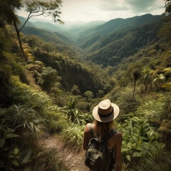 Fototapeta na wymiar Facing the Unknown: A Woman's Journey of Exploration and Discovery in the Heart of the Jungle