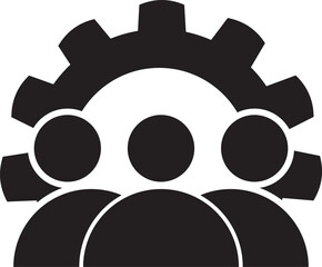 person icon with industrial gear icon, solid vector black illustration on a white background