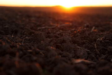 Agriculture and agribusiness concept. Beautiful rural landscape view of large plowed agricultural...