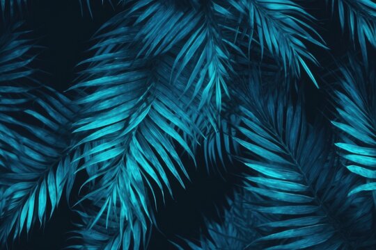close up of vibrant blue palm tree leaves Generative AI
