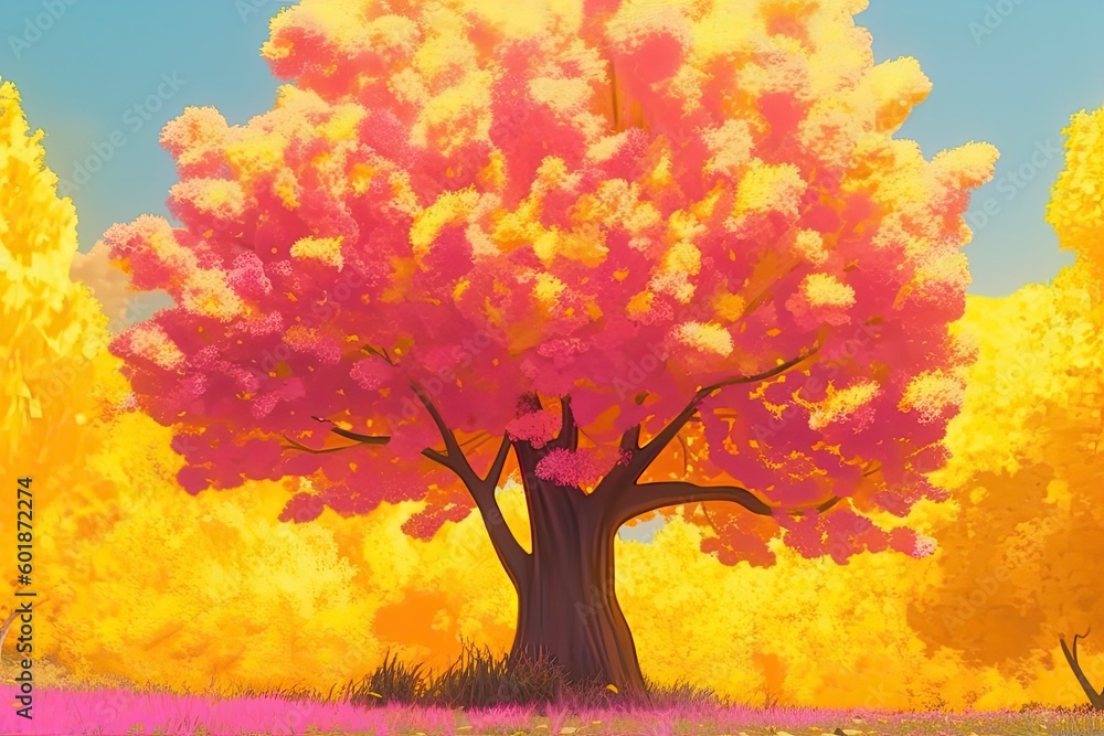 Poster solitary tree standing in a vast open field generative ai