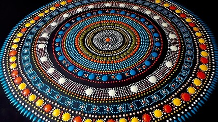 An illustration based on aboriginal style of dot painting. AI Generative Art.