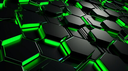 Abstract Hexagonal Neon Green And Black Background Futuristic Technology High Tech Wallpaper 
