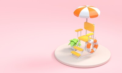 Isolated Lifeguard Stand. 3D Illustration