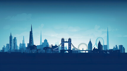 A city skyline with a ferris wheel in the foreground. Generative AI. Imaginary fantasy London skyline