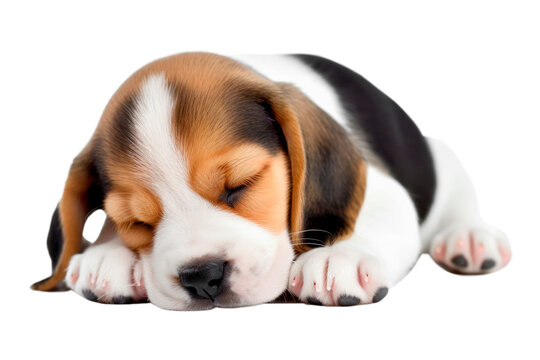 Sleepping Beagle puppy on a transparent background. Generative AI
