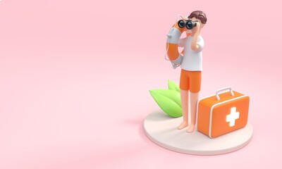 Lifeguard with Binoculars. 3D Illustration