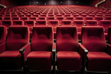 Obraz premium Rows of empty seats in a cinema or theatre, ai