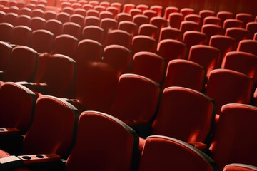 Obraz premium Rows of empty seats in a cinema or theatre, ai
