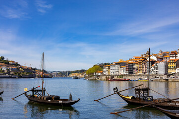 Obraz premium View of Douro river and old Rabelo tradition port wine boats.
