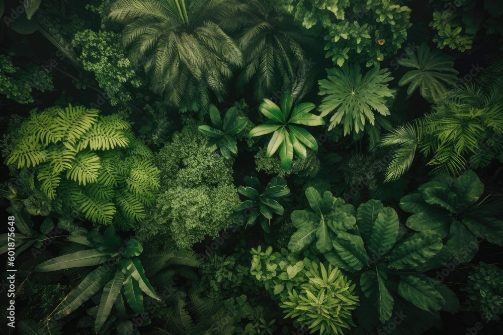 Wall mural dense and vibrant green forest with tall trees and abundant foliage generative ai