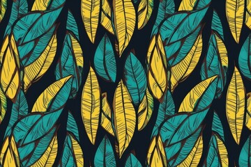 yellow and blue leaves on a black background Generative AI