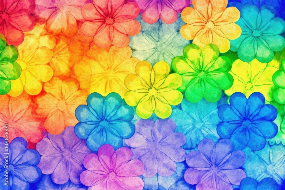Poster colorful floral pattern background with various types of flowers generative ai