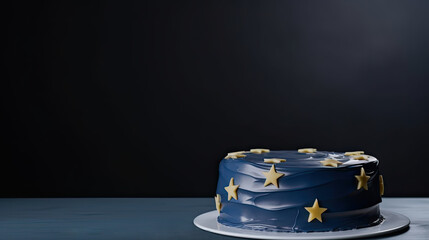 Kuchen mit blauer Glasur und gelben Sternen zur Feier des Europatags (Generative AI) - obrazy, fototapety, plakaty