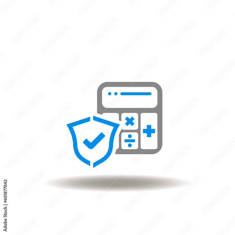 Poster vector illustration of calculator and shield with check mark. icon of money management. symbol of ac