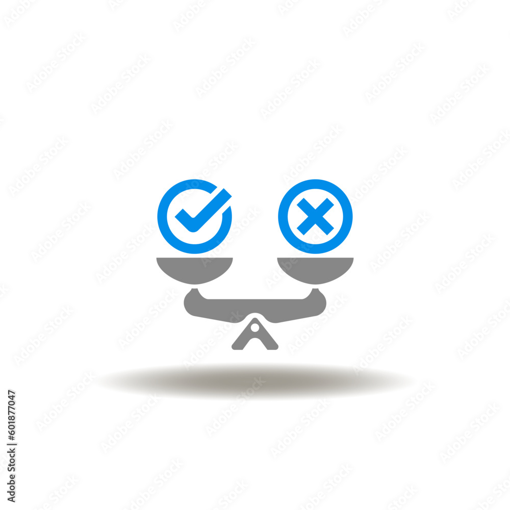 Poster vector illustration of seesaw with check and cross marks. icon of code of conduct. symbol of balance