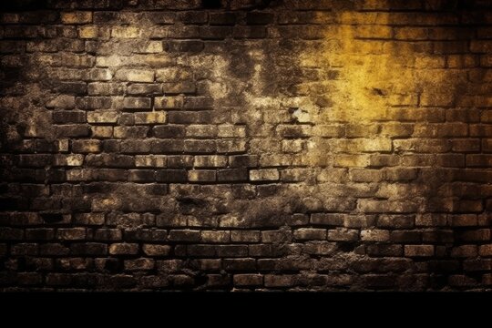 yellow light shining on a brick wall Generative AI