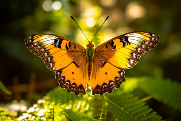 Fototapeta premium Close-up of a butterfly spreading its wings to bask in the sunlight made with generative ai