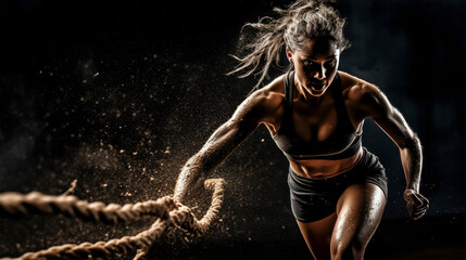 action loaded picture of a woman doing sports, gerenative AI