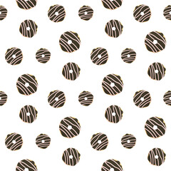 National Donut Day celebration pattern. Colourful Set of Different donuts. Food and summer concept. Vector illustration for poster, banner, advertising, cover.