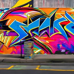 154 Graffiti: A vibrant and edgy background featuring graffiti art in bold and bright colors that create a urban and street vibe2, Generative AI