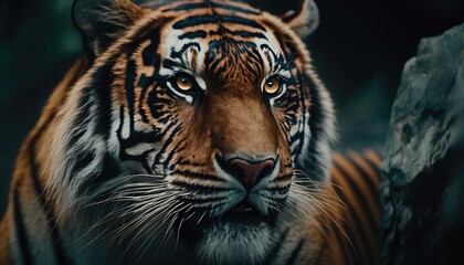 Fototapeta premium tiger in the night, generative ai