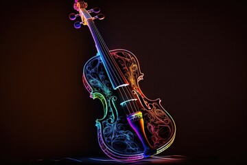 beautiful image of a colorful neon violin, generative ai - obrazy, fototapety, plakaty